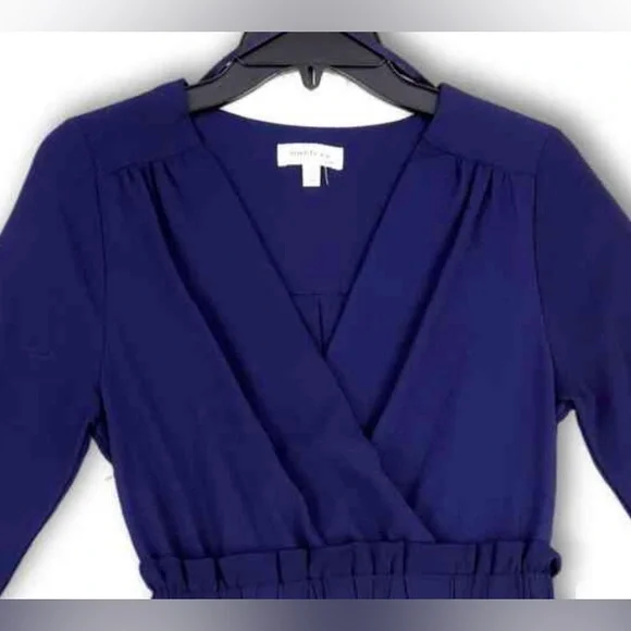 Monteau Los Angeles Women’s Blue V-Neck Long Sleeve Knee Length Dress Size Large - Picture 5 of 10